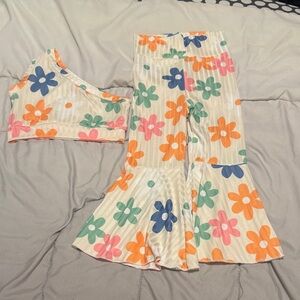 Floral Two-Piece Set with Flared Pants